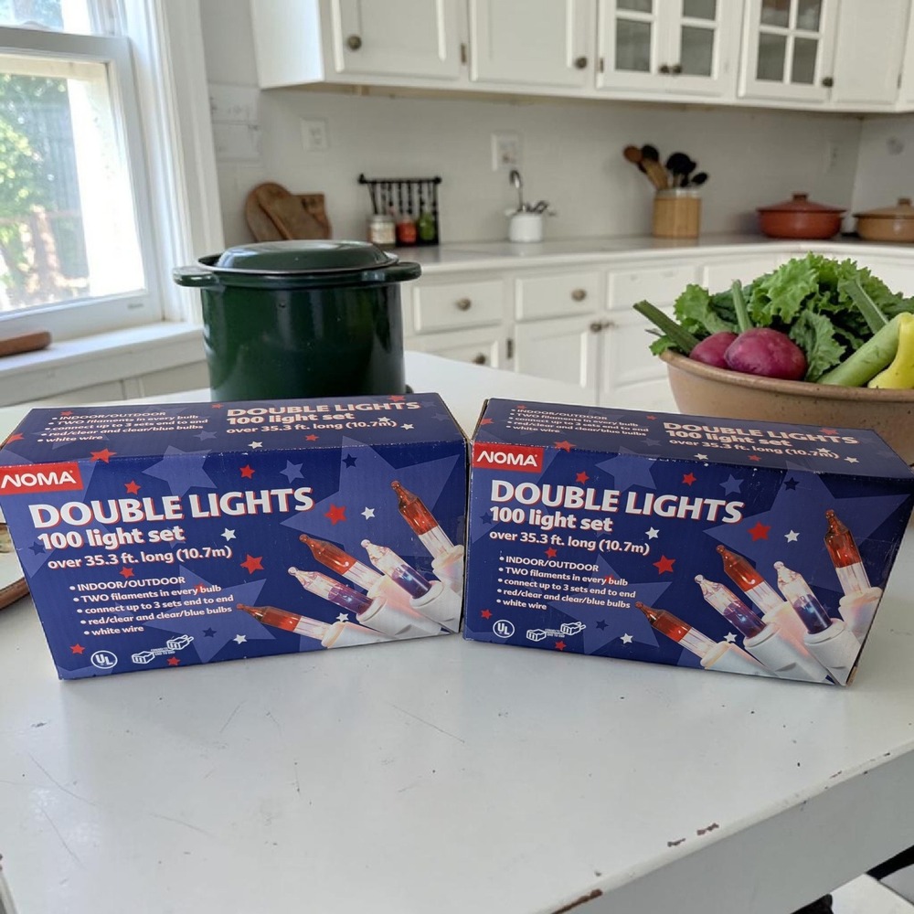 NOMA 87680 Double Lights 100 Set July 4th 2 Color Red Clear Blue White 35.3ft x2